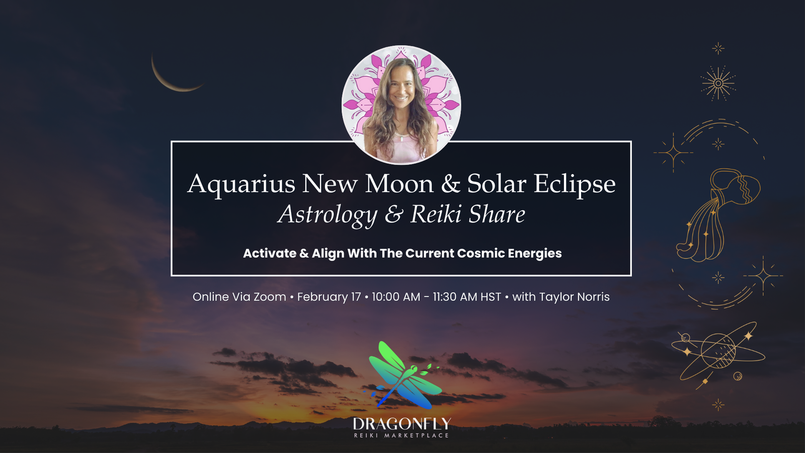 Aquarius New Moon & Solar Eclipse Astrology & Reiki Share